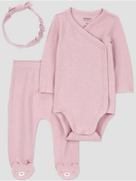 Carter's Pink Ribbed Baby 3 Piece Set